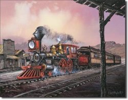 Number 82 Train Rolling Thru Town Tin Sign 13 X 16IN