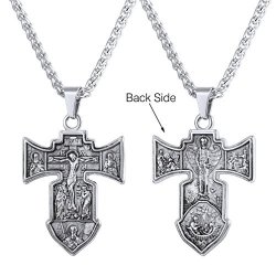 Vintage Russian Russian Orthodox Cross Necklace Men Women Religious Jewelry Stainless Steel Chain Jesus Christ Piece Crucifix Pendant With Chain 22