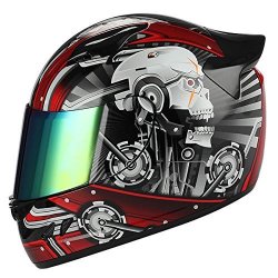 1STORM Motorcycle Bike Full Face Helmet Mechanic Skull - Tinted Visor Red