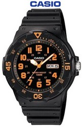 Casio Standard Collection 100M Wr Analog Watch - Black And Orange