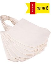 Natural Canvas Tote Bags Diy For Crafting And Decorating Reusable Grocery Washable Bag Shopping Bag - 6 Pack