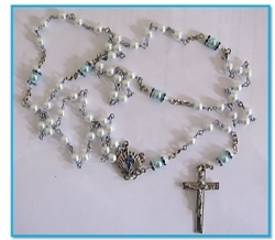 White & Blue Faux Pearl Baptism Rosary