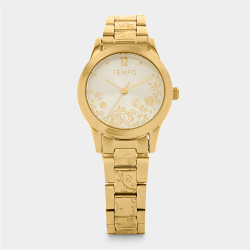 Womens Gold Plated Flower Design Bracelet Watch