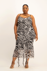 Keira Cowl Neck Ruffle Dress - Black Zebra Print - XXL