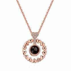 Jingh Projective Necklace The Memory Of Love 100 Different Languages For I Love U Customized Photo Necklace For Women Rose Gold Full Color 14