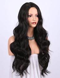 K'ryssma Dark Brown Synthetic Wigs For Black Women Natural Looking Long Wavy Wigs Right Side Parting None Lace Front Wig Heat Resistant Fiber Wigs