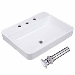 Aquaterior 23 Rectangle Drop In Bathroom Sink White Ceramic Above Counter Semi Recessed Vessel Sink With Widespread Faucet Holes Drain