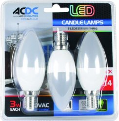 230VAC Warm White LED Candle Lamp 3W E27
