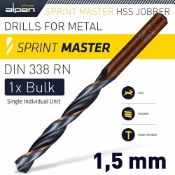 Alpen Hss Sprint Master 1.5MM Bulk Din 338 Alpen Drill Bit ALP6260015