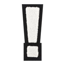 Exclamation Point - White On Black - 4" Heat Seal Chenille Varsity