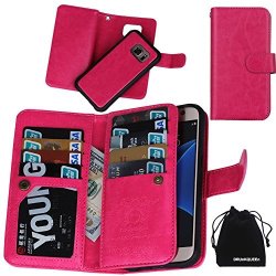 Drunkqueen S7 Case Premium Leather Credit Card Holder Feature Wallet Type Flip Folio Case - Detachable Magnetic Back Cover With Lanyard Wrist Hand Strap