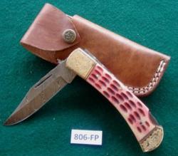 Damascus Steel Biltong Knife. Brass bone wood Leather Sheath. Was R 1950.00. Now Only R1099.00