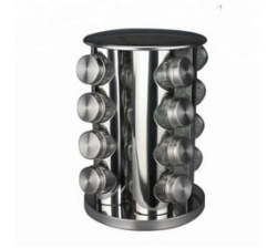 Smte - 16 Pcs Kitchen Rotating Rack Carousel Jar Organizer - Silver