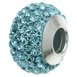 925 Sterling Silver Round Birthday December Aqua Light Blue Crystal Bead For European Charm Bracelets