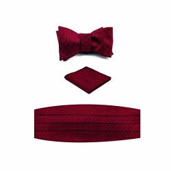Nv Holders: Men's Premium 100% Silk Cummerbund Bow Tie Handkerchief - Black Tuxedo Set Haute Red cabernet