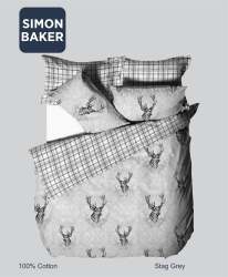 Simon Baker Stag Grey Cotton Printed Duvet Cover Set Various Sizes - Grey Queen 230CM X 200CM + 2 Pillowcases 45CM X 70CM