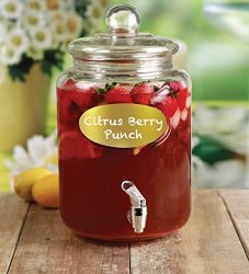 Circleware 67135 Wellington Gold Chalkboard Mason Jar Glass Beverage Dispenser With Lid Glassware For Water Iced Tea Kombucha Punch And All Cold Drinks 1.5 Gallon