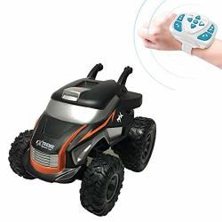 Yinfengmy Rc Cars Stunt Car Toy Watch Remote Control Car Programming 8 Steps 90 Upright 360 Rotating MINI Off-road Truck With LED Lights For Kids Aged 3 To 14