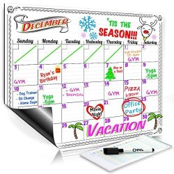 Smart Planner's Monthly Magnetic Refrigerator Calendar Dry Erase Board Monthly Planner Calendar For Kitchen Fridge With Free Magnetic Dry Erase Marker Included White 16X11.75 Horizontal