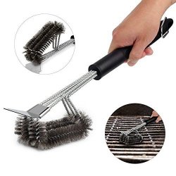 Kebley KE-004 Safe 18" Stainless Steel Woven Wire 3 In 1 Bristles Cleaning Weber Gas charcoal Scraper Best Bbq Brush For Grill Upgrade Version