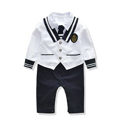 BABY Rompers Boys Navy Uniform And Sailor Style Outfit Jumpsuit Overalls Romper 13-18 Months WHITE3