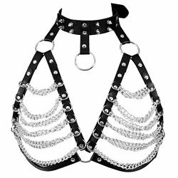 Leather Body Harness Bra For Women Punk Goth Tops Cage Strap Adjust Plus Size Festival Rave Costume Black