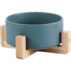 Medium Ceramic Bowl With Wooden Stand Green