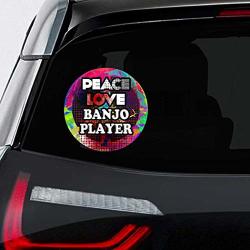 Makoroni - Peace Love Banjo Player Music Car Laptop Wall Sticker Decal - 5 By 5 Inc.
