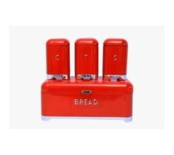 Bread Bin With Tea Coffee And Sugar Canister - Red Silver