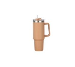 Double Wall Travel Mug Stainless Steel Vacuum Flask & Straw Hot cold 1 2L Apricot