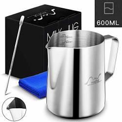Stainless Steel Milk Frothing Pitcher 20OZ 600ML Milk Coffee Cappuccino Latte Art Frothing Pitcher Barista Milk Jug Cup Measurements On Both Sides Inside Decorating Art