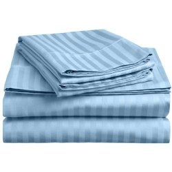 Nile Bedding Collection Luxury Hotel Bed Sheets Egyptian Cotton 600 Tc 5PCS 15 Inches Deep Pocket Light Blue Striped Adjustable Split-king Size.