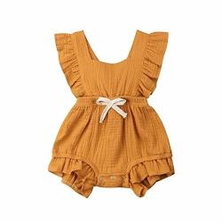 Cotrio Toddler Baby Girl Ruffled Rompers Sleeveless Cotton Romper Bodysuit Jumpsuit Clothes