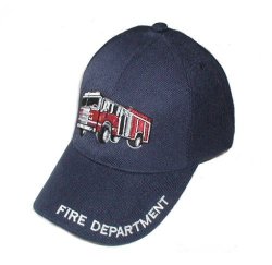 Child's Fire Fighter Fireman Department Cap Hat W 3-D Truck Engine - Dk Blue