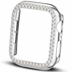 Falandi Compatible With Apple Watch Case 40MM 44MM 38MM 42MM Face Cover Bling Crystal Diamonds Shiny Rhinestone Bumper PC Plated Hard Protective Frame For