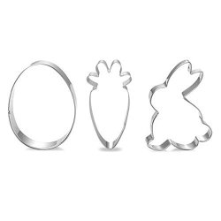 Easter Cookie Cutter Set - 3 Piece - Egg Bunny Carrot Cookie Cutters Stainless Steel Biscuit Pastry Cutters