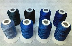 8 Same Color Shade Polyester Embroidery Machine Thread For Janome Brother Pfaff Bernina Babylock Singer Husqvarna Machines Blue