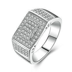 Epinki Sterling Silver Men's Ring Wedding Rings Engagement Rings Double Square Cubic Zirconia Size 9.5