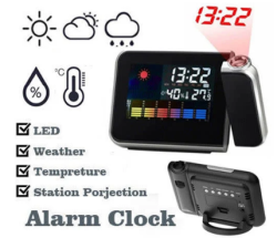 LCD Weather Digital LED Projection Clock Alarm Color Screen Snooze Calendar Time