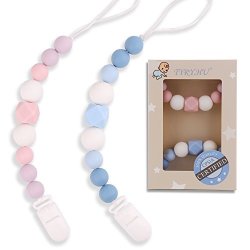 Tyry.hu Pacifier Clips Silicone Teething Beads Bpa Free Binky Holder For Girls Boys Baby Shower Gift Teether Toys Soothie Mam Drool Bibs Set Of