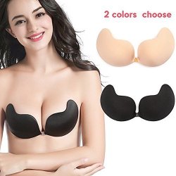 Adhesive Bras Invisible Bra Strapless Self Reusable Padded Invisible Bra Backless Silicone Push-up Bras For Women A Black