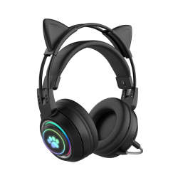 T25 Rgb Stereo Cat Ear Bluetooth Wireless Headphones With Detachable Microphone Black