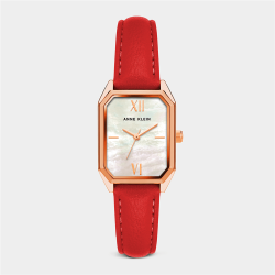 Anne Klein Women&apos S Rose Gold Plated & Red Leather Watch