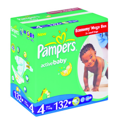 Pampers Active Baby Size 4 Box of 132 Disposable Nappies