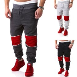 Mens Casual Stitching Sport Pants Fitness Running Loose Cotton Sweatpants