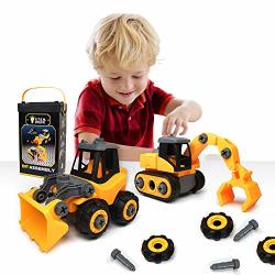 Construction Toy Trucks - Build And Take Apart - Great For Learning To Build & Fun To Play - 4 In 1 Playset With