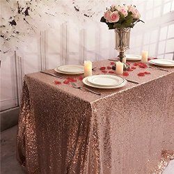 TRLYC Sequined Tablecloth Indoor And Outdoor 60-INCH By 126-INCH Oblong Rectangle Rose Gold