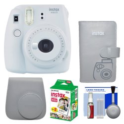 Fujifilm Instax MINI 9 Instant Camera - Smokey White Polaroid Instant MINI Film Fujifilm Instax Groovy Camera Case - White Fujifilm Instax Wallet Al