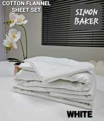 Simon Baker - Cotton Flannel Sheet Set - White - Double Bed