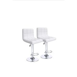 White Faux Leather High Back Barstools With Gear Lift And Swivel Function-set Of 2